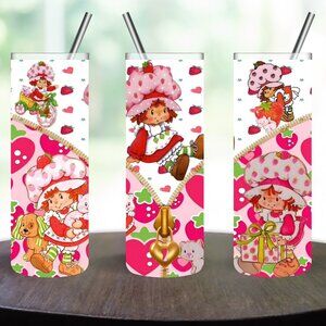 Handmade Stainless Steel STRAWBERRY SHORTCAKE 20oz Skinny Tumbler